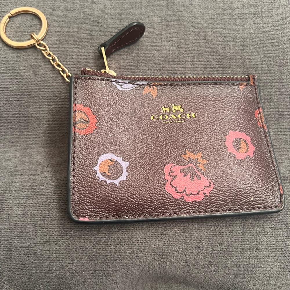Like new Coach Brown and Pink Floral Key Card Holder